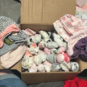Newborn girl Assorted Socks, mittens and hats bundle